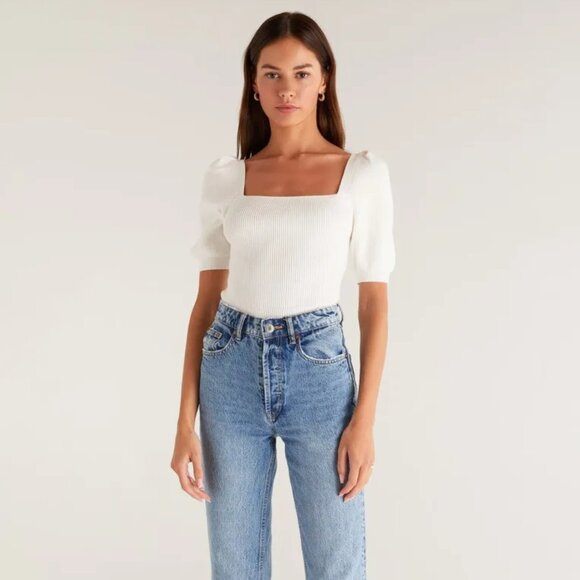 Z Supply Soft White Square Front W Puff sleeves - Sz Small - Picture 1 of 15